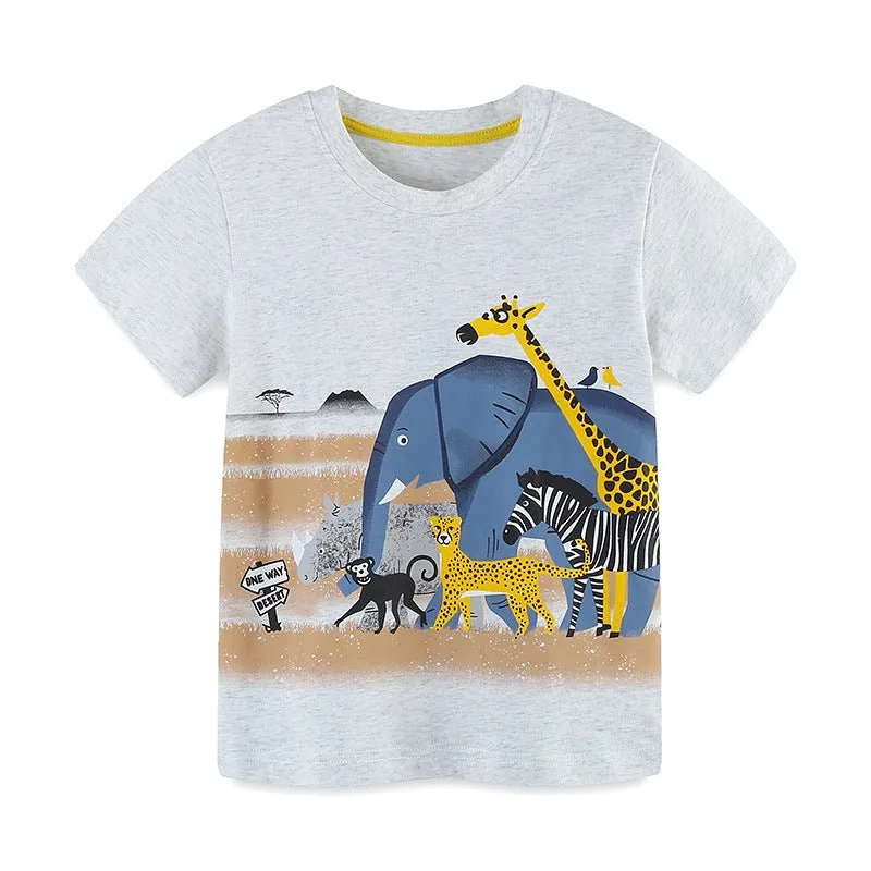 Toddler/Kid Boy's Elephant with Giraffe Print Design Cotton T-shirt