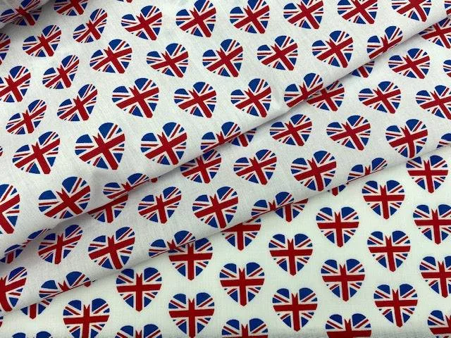 Union Jack Hearts - Poly/Cotton Print