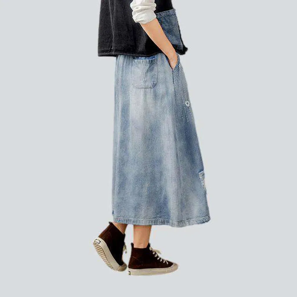 Urban embroidery long denim skirt