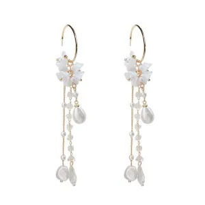 US 1~2 Pairs Floral Pearl Crystal Tassel Lily of the Valley Dangle Drop Earring