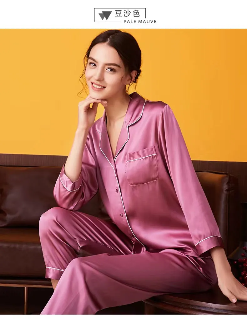 Valentine's gift for lover,Mulberry Silk Pajamas Set2023,long sleeve two-piece silk pajamas