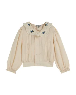 VINTAGE BLOUSE WITH FLOWER COLLAR - AA035 - CREME