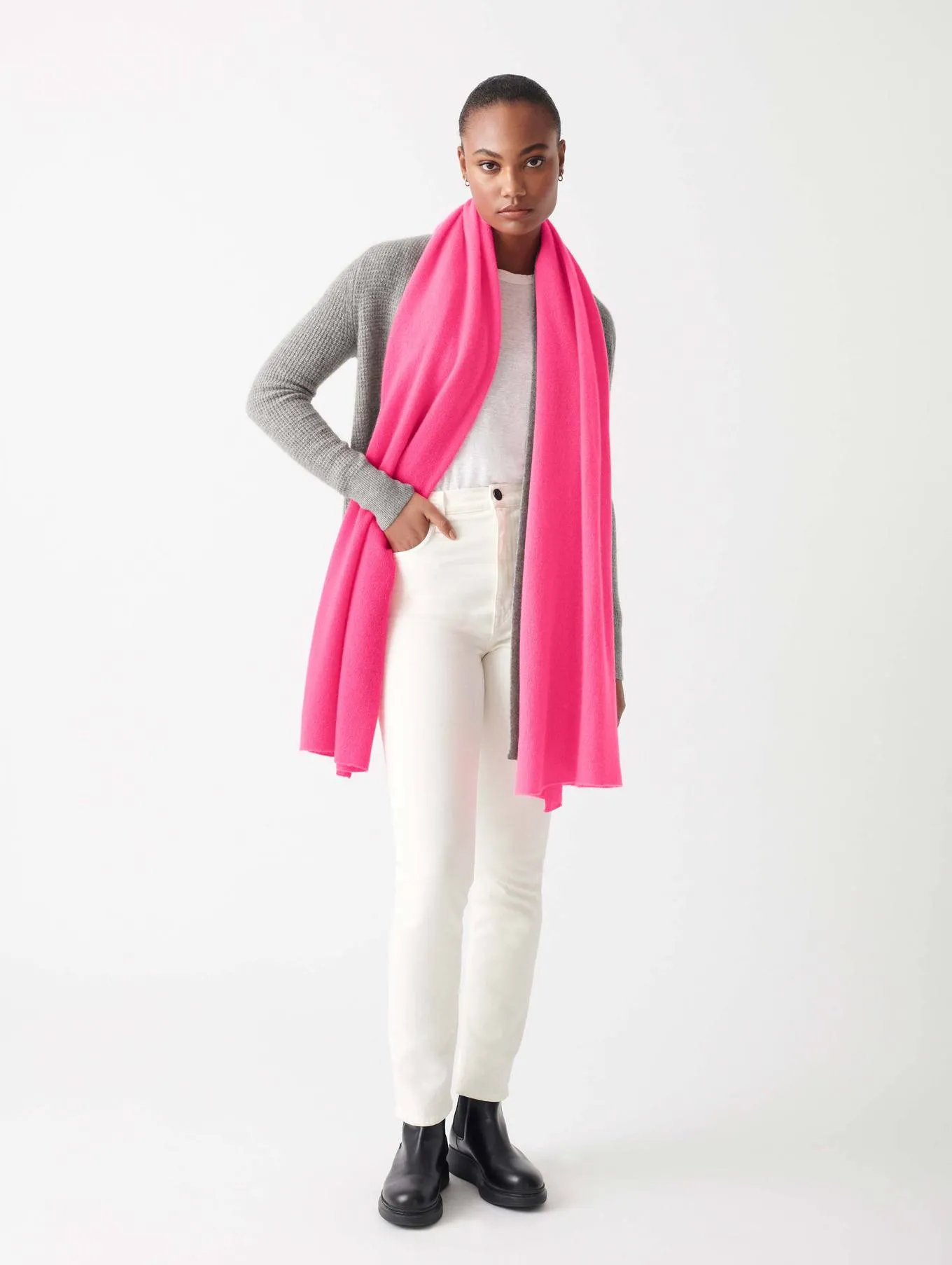 White   Warren - Cashmere Scarf in Neon Pink Sunrise