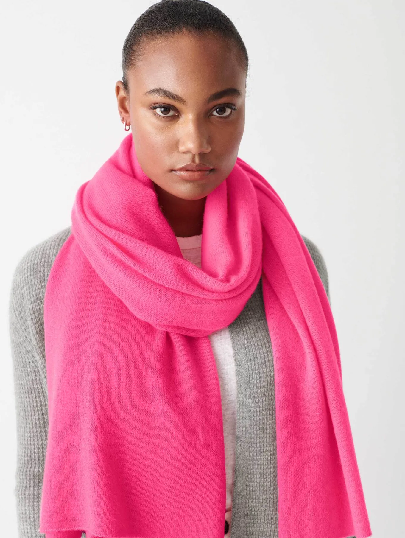 White   Warren - Cashmere Scarf in Neon Pink Sunrise