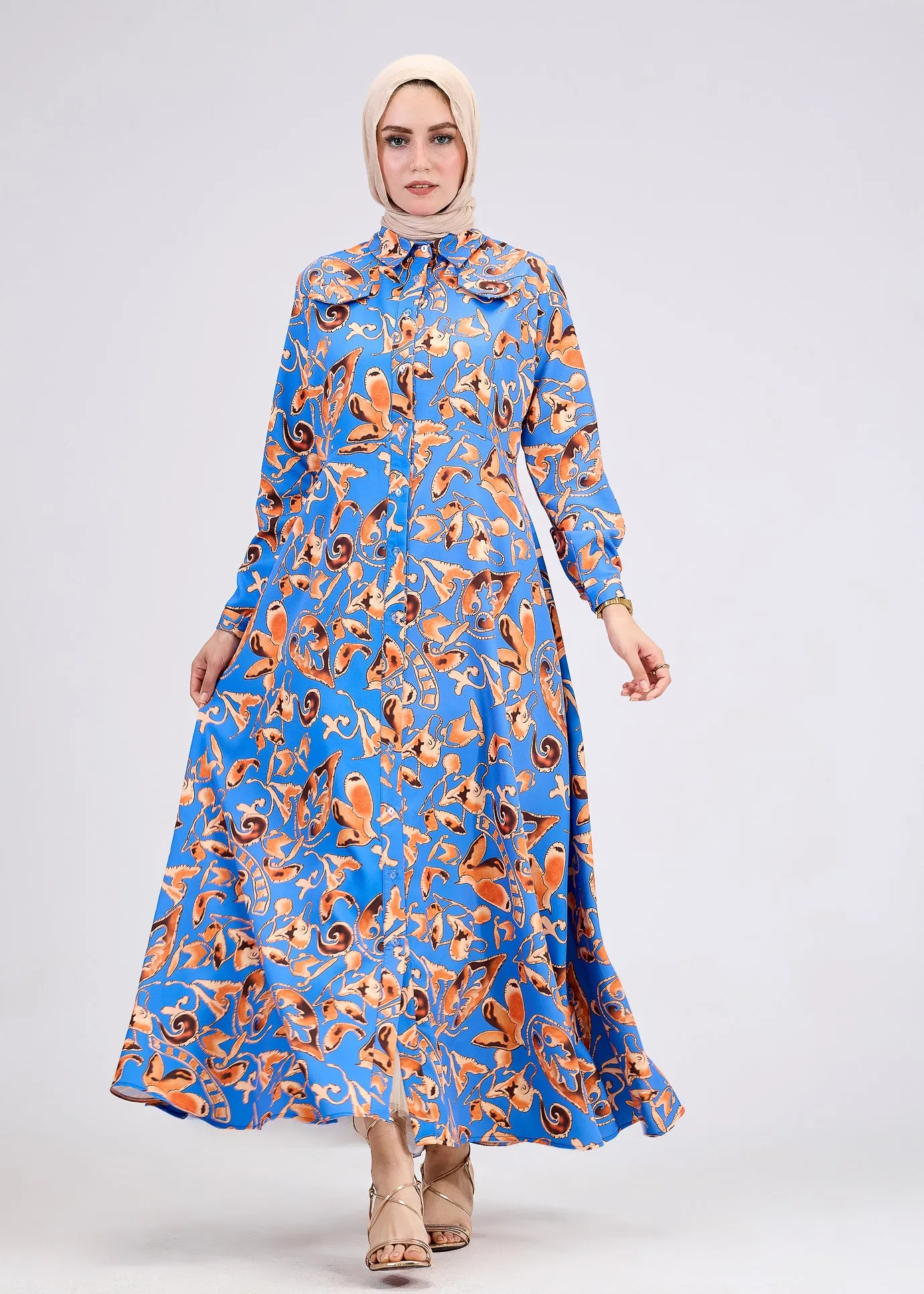 Yasira Vibrant Modest Crepe Maxi Dress with Elegant Pattern