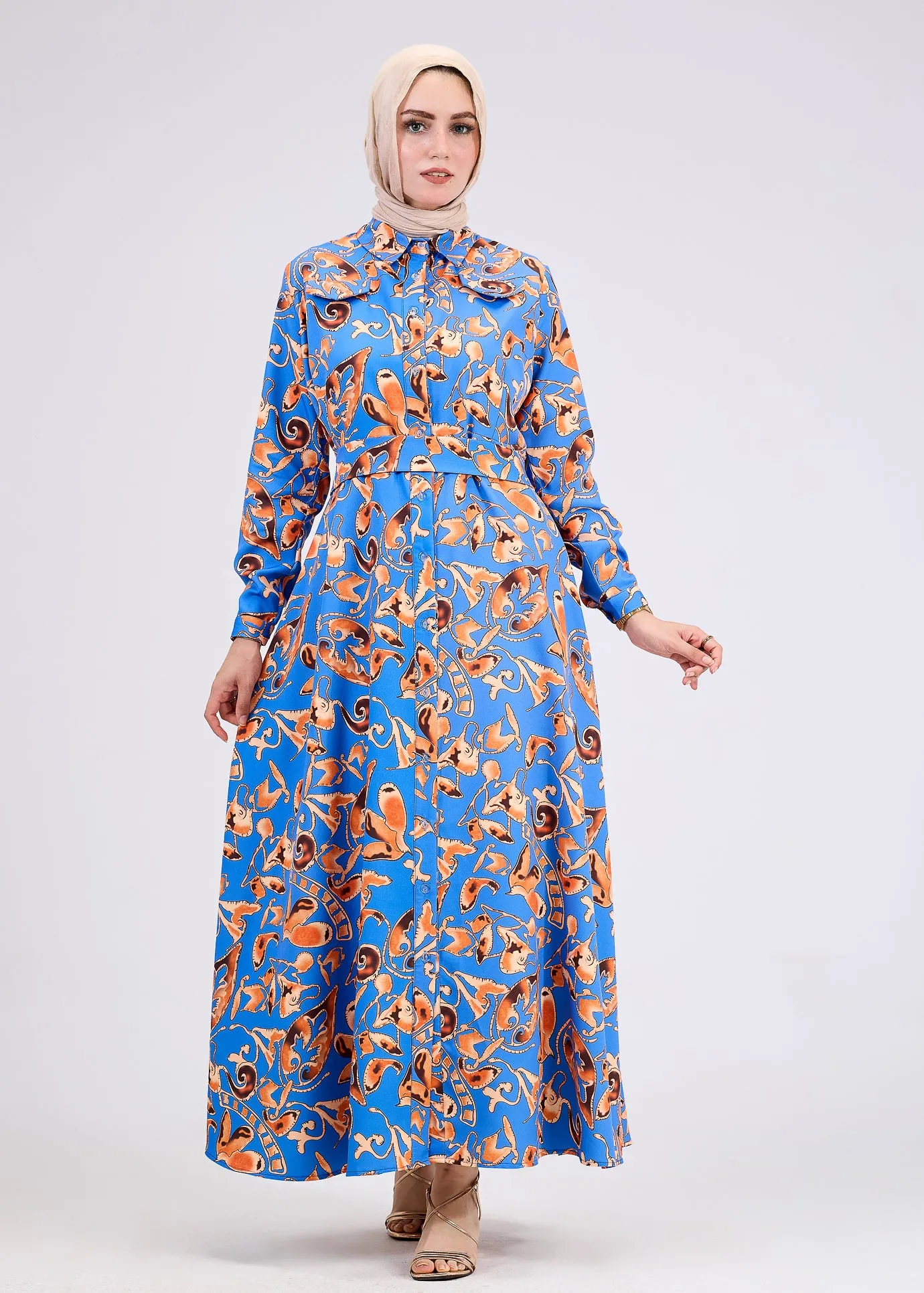 Yasira Vibrant Modest Crepe Maxi Dress with Elegant Pattern