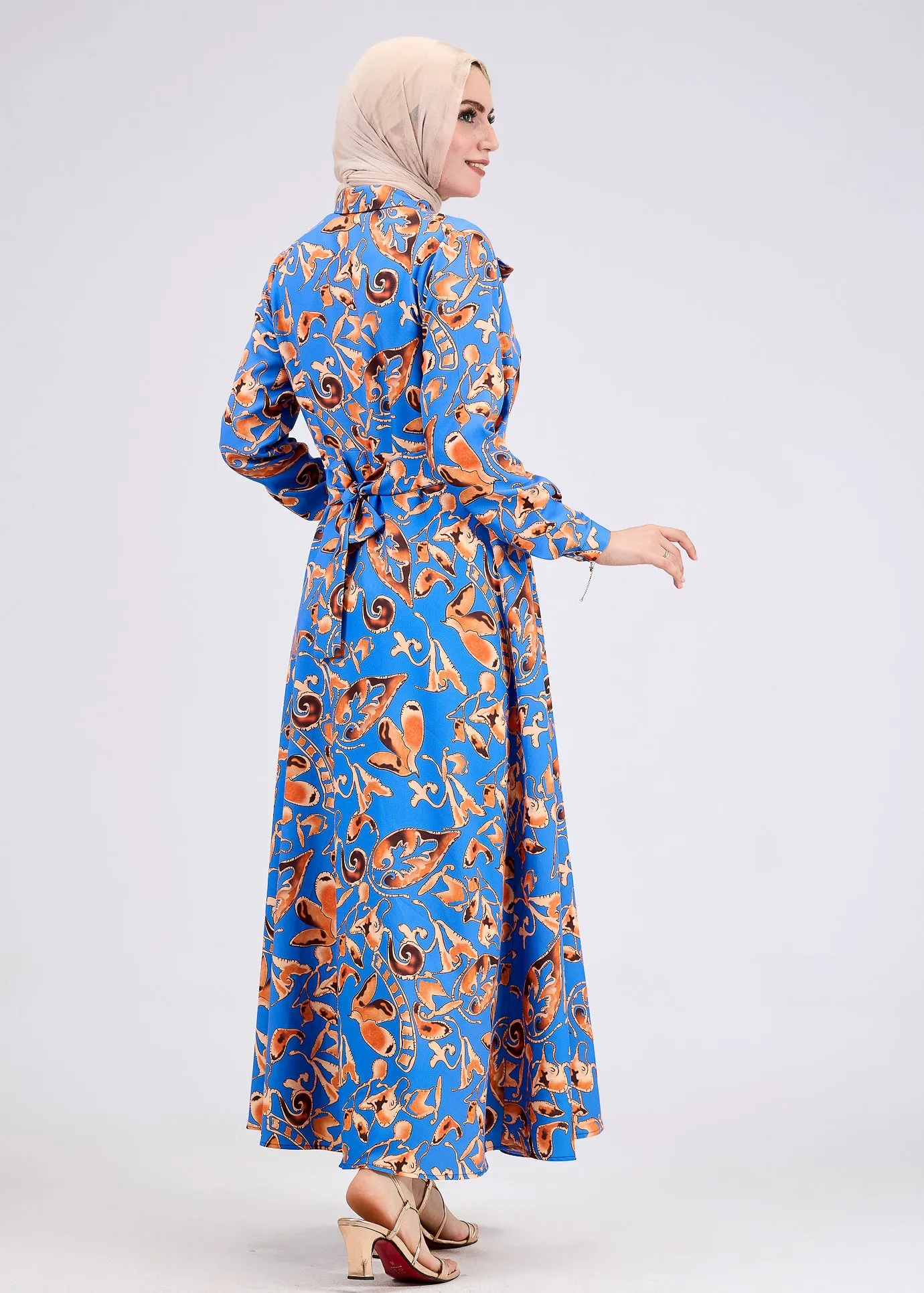 Yasira Vibrant Modest Crepe Maxi Dress with Elegant Pattern